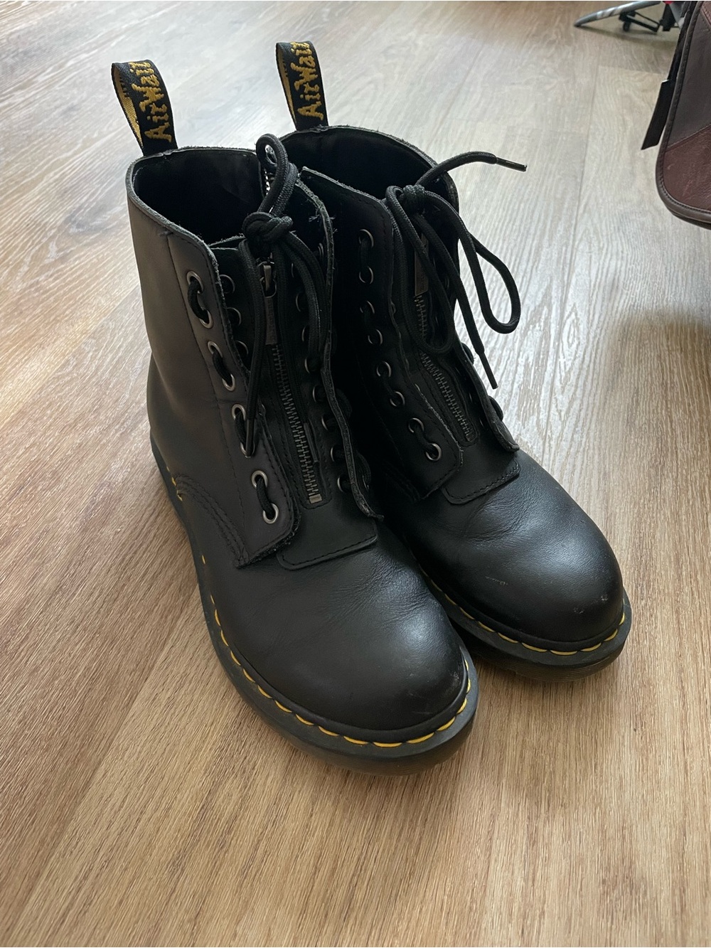 Dr. Martens Black Leather Lace-Up Zip Combat Boots